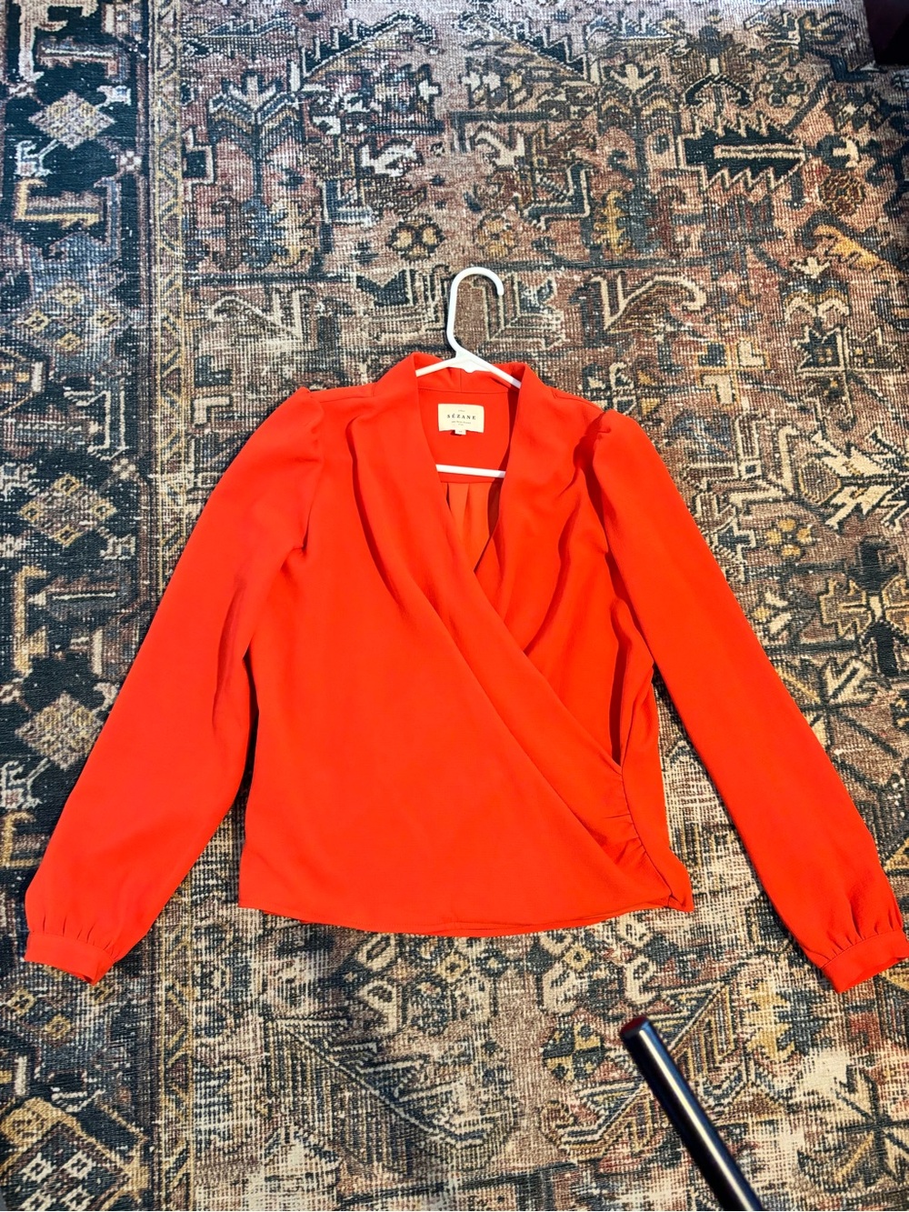 Sezane Wrap-Front Long-Sleeve Blouse - Vibrant Orange Red